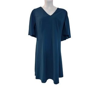Adrianna Papell Capelet Teal Stretch-Crepe Office Business Desk to Dinner Dress